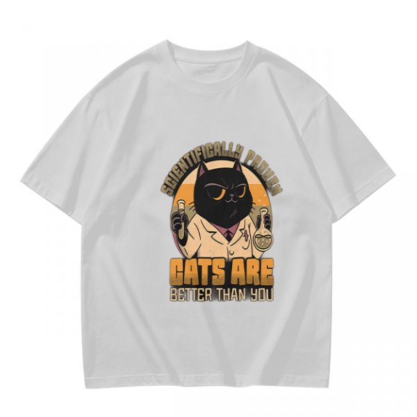 Olive green t-shirt with scientifically proven cats are better than you cat scientist print