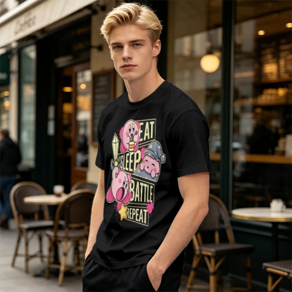 Eat Sleep Battle Repeat Kirby Graphic T-Shirt