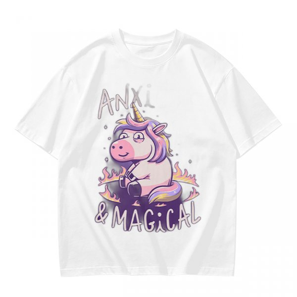 Anxious Magical Unicorn Graphic Olive T-Shirt