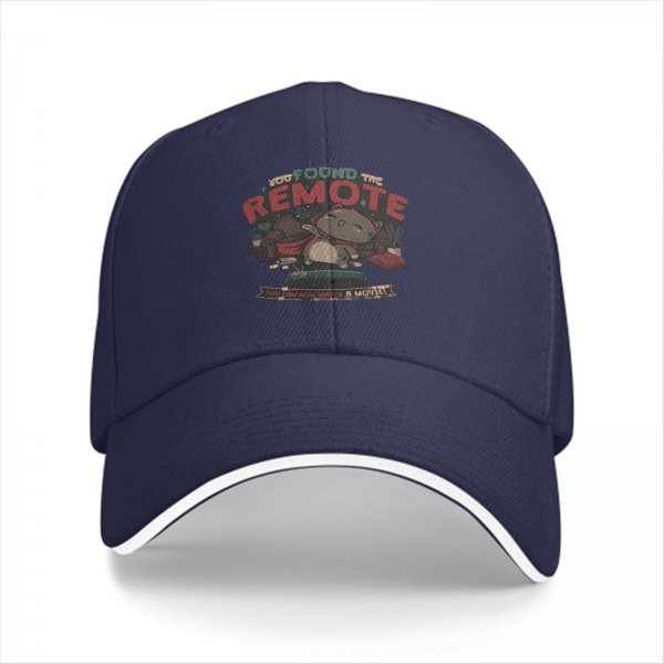Black baseball cap with cat remote movie graphic print