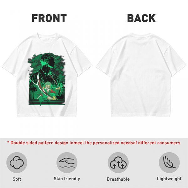 Olive Green Anime T-Shirt With Swordsman Character Artwork