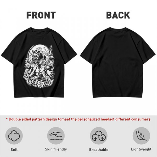 Oni Mask Samurai Floral Graphic Olive T-Shirt
