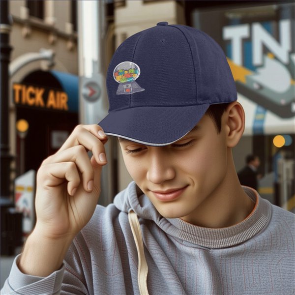 Black Baseball Cap With Cat Gumball Machine Graphic
