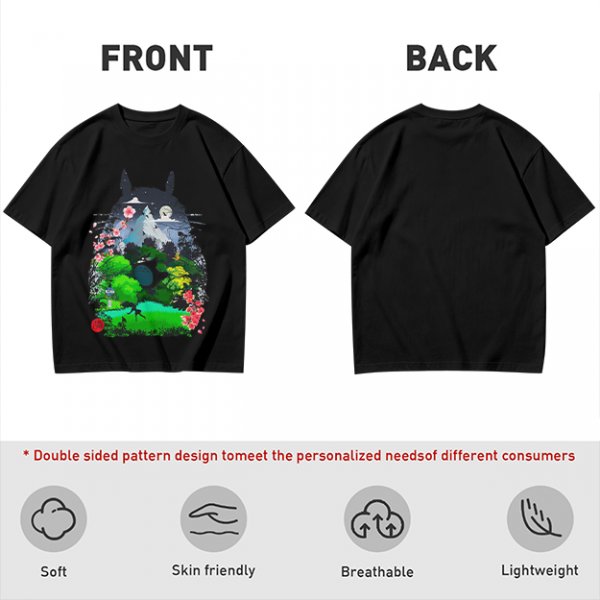 Olive Green T-Shirt with Totoro Nature Landscape Graphic Print