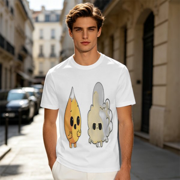 Olive T-Shirt With Surprised Flame and Burnt Ghost Character Art