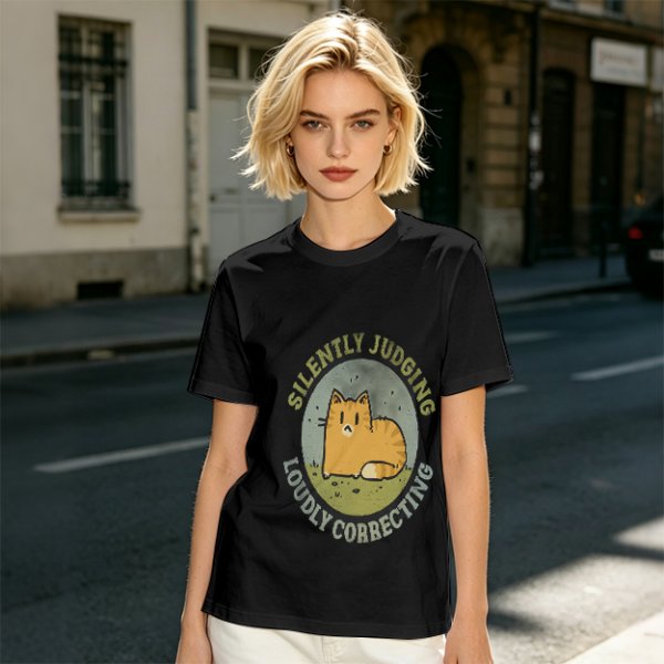 Olive T-Shirt With Silently Judging Loudly Correcting Cat Print