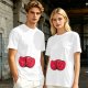 Olive green t-shirt with cute hugging red beans graphic