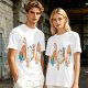 Olive T-Shirt With Playful Orange Cat Illustrations