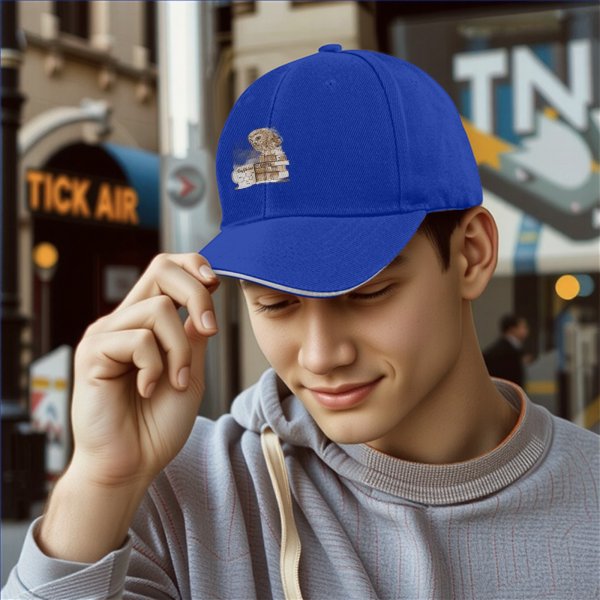 Black baseball cap with owl coffee and books graphic