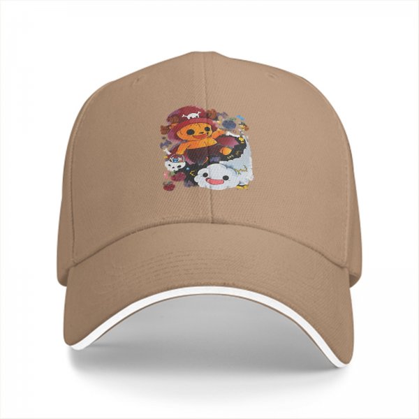 Black baseball cap with cute anime pirate character and cloud graphic