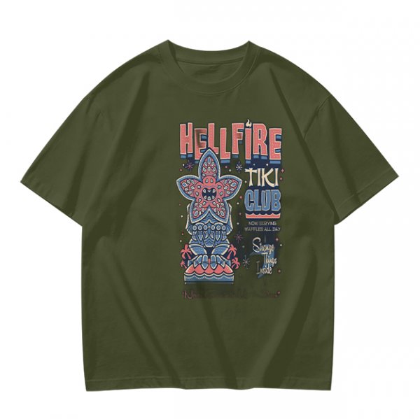 Olive T-Shirt with Hellfire Tiki Club Tiki Totem Graphic Print