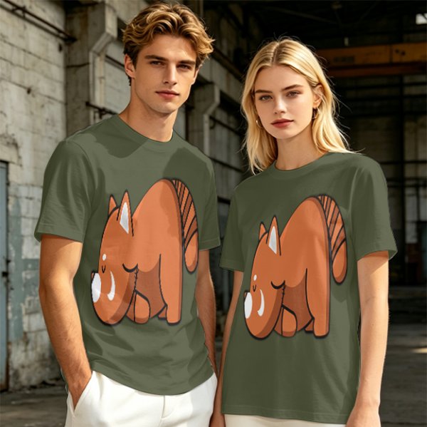 Olive Green T-Shirt With Cute Sleeping Red Panda Graphic