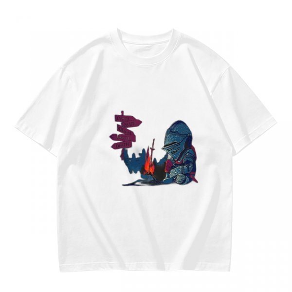 Olive T-Shirt With Dark Souls Knight At Campfire Death Sign Print