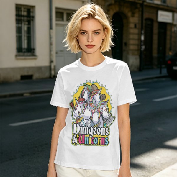 Dungeons and Unicorns Themed Graphic T-Shirt