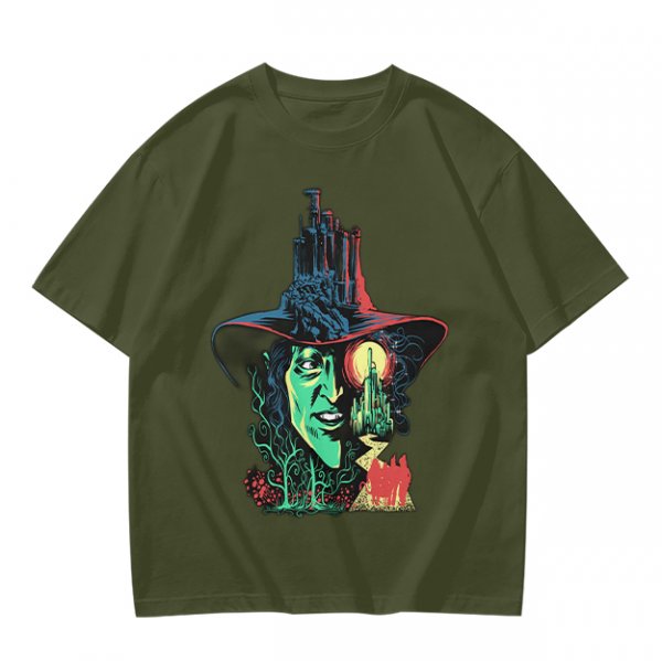 Olive T-Shirt with Wicked Witch of the West Emerald City Artwork