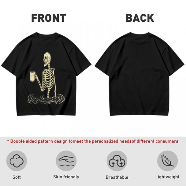 Olive Skeleton Holding Coffee Mug In Water Graphic T-Shirt