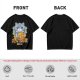 Olive green t-shirt with cute gray cat holding taiyaki graphic