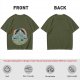 Olive T-shirt with Dancing Skeleton Mountain Rainbow Cat Graphic