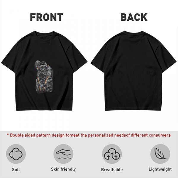 Olive T-Shirt With Astronaut Cat And Rainbow Accent Print