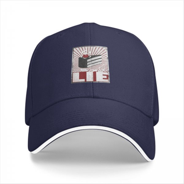 Black Baseball Cap With Cake Graphic And Lie Text Print