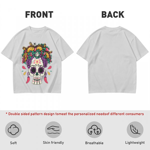Olive T-Shirt with Day of the Dead Sugar Skull and Taco Food Art