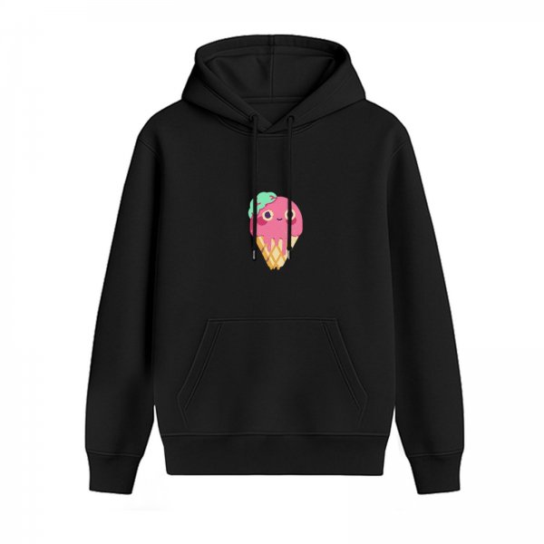 Black Hoodie With Cute Melting Ice Cream Cone Graphic