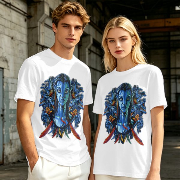Olive T-Shirt with Na'vi Character and Pandora Creatures Artwork