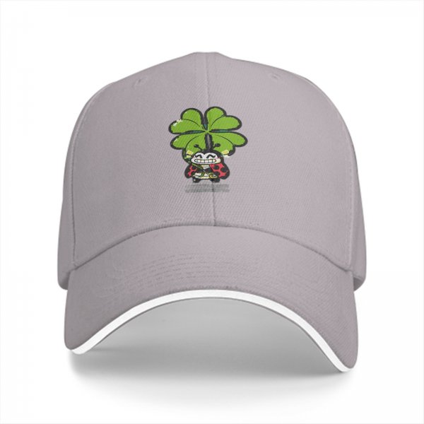 Black baseball cap with ladybug and four-leaf clover graphic