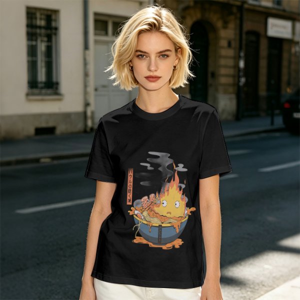 Howl's Moving Castle Calcifer Ramen Graphic T-Shirt