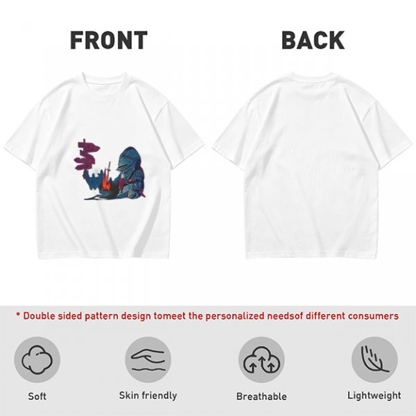 Olive T-Shirt With Dark Souls Knight At Campfire Death Sign Print