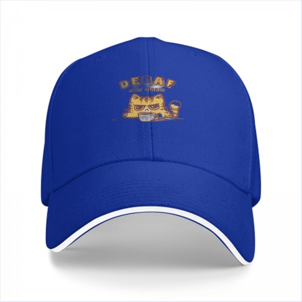 Black baseball cap with grumpy cat decaf coffee print