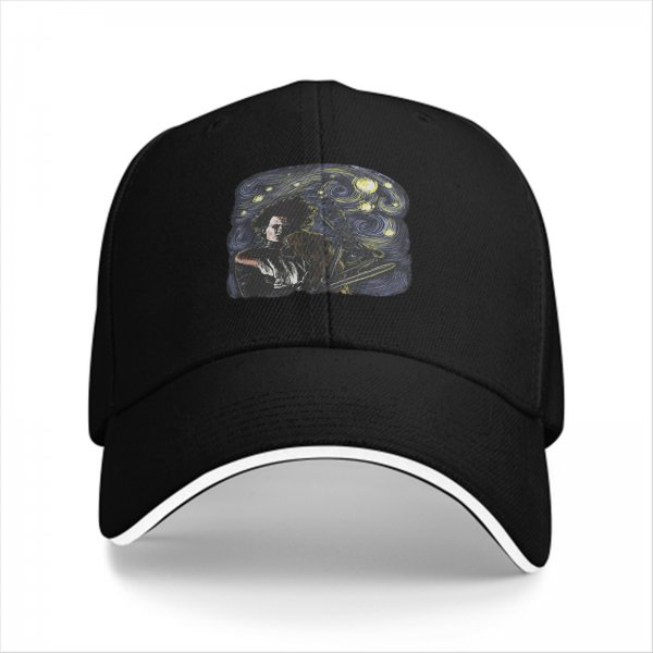 Black Baseball Cap With Starry Night Edward Scissorhands Art Print
