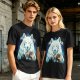 Olive T-Shirt With White Wolf And Howling Wolf Moon Graphic
