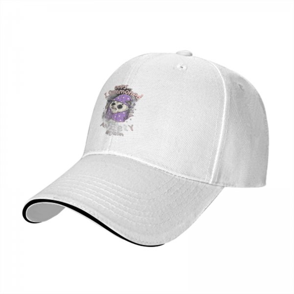 Black baseball cap with oops I summoned anxiety again wizard sloth print