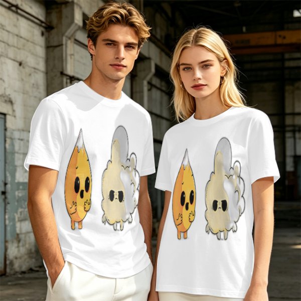 Olive T-Shirt With Surprised Flame and Burnt Ghost Character Art