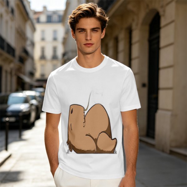 Olive Green T-Shirt With Capybara Rear View Graphic