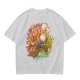 Olive Green T-Shirt with Whimsical Nature Floral and Rock Art Print