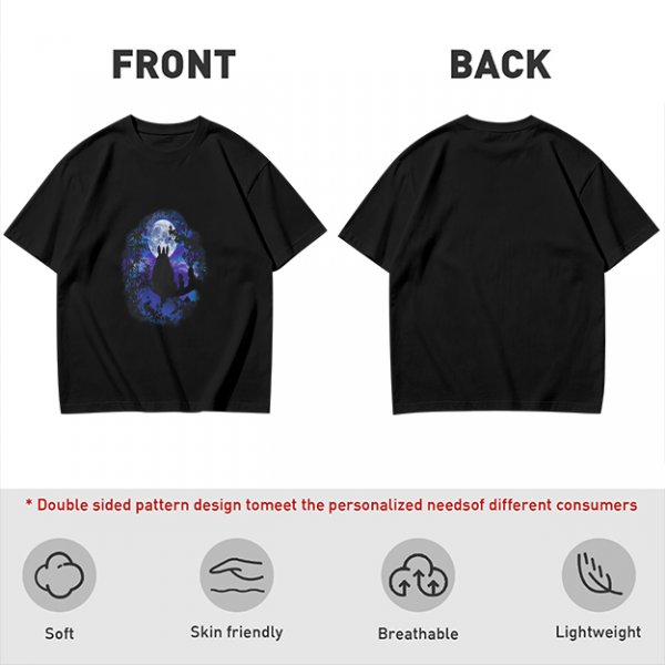 Olive T-Shirt With Night Sky Wolf Howling At Moon Graphic