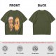 Olive Green T-Shirt With Cute Pizza And Corn Holding Hands Art