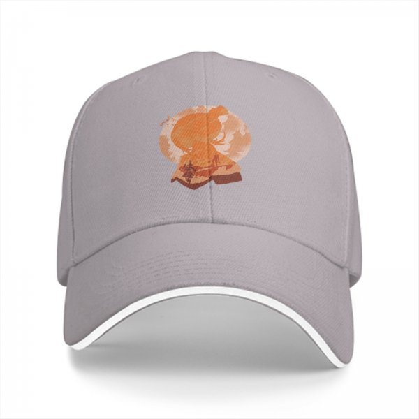Black Baseball Cap with Orange Anime Character Silhouette Print