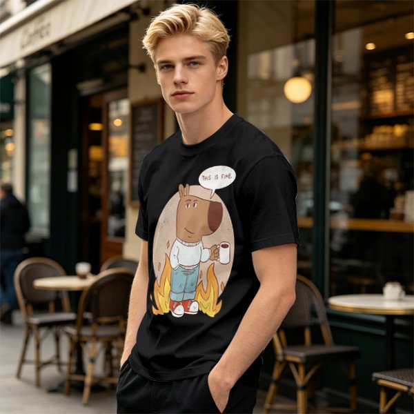 Olive T-Shirt Featuring the 'This Is Fine' Dog Meme Art