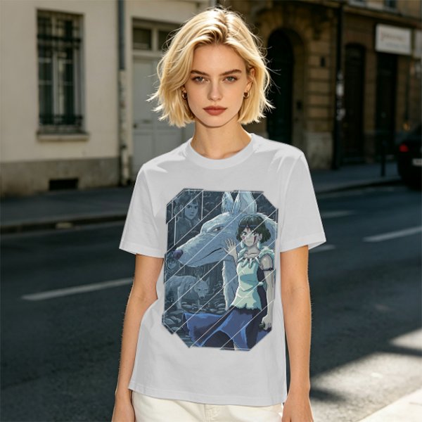 Olive T-Shirt Featuring Princess Mononoke Wolf Artwork