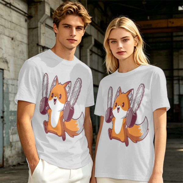 Olive T-shirt with a cute chainsaw squirrel graphic