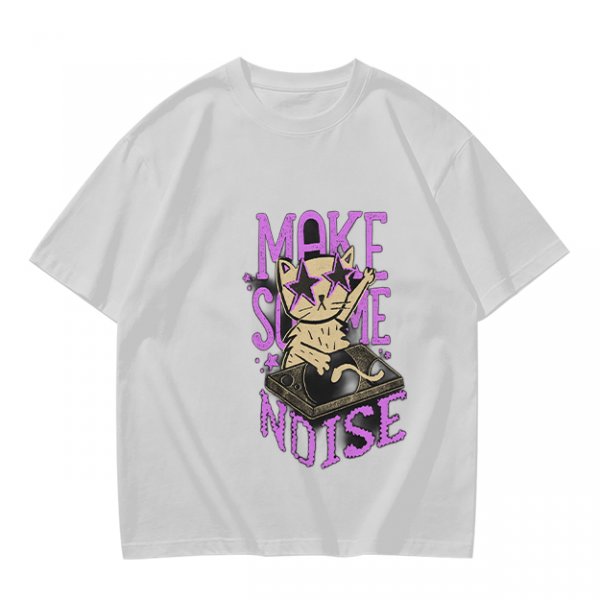 Olive T-Shirt with DJ Cat Graphic and Make Some Noise Text