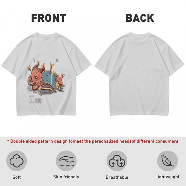 Olive T-shirt with Chibi Wounded Fantasy Creature Graphic