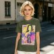 Oriental anime character graphic olive green casual t-shirt