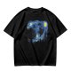 Olive T-Shirt with Starry Night Style Cat Graphic Print