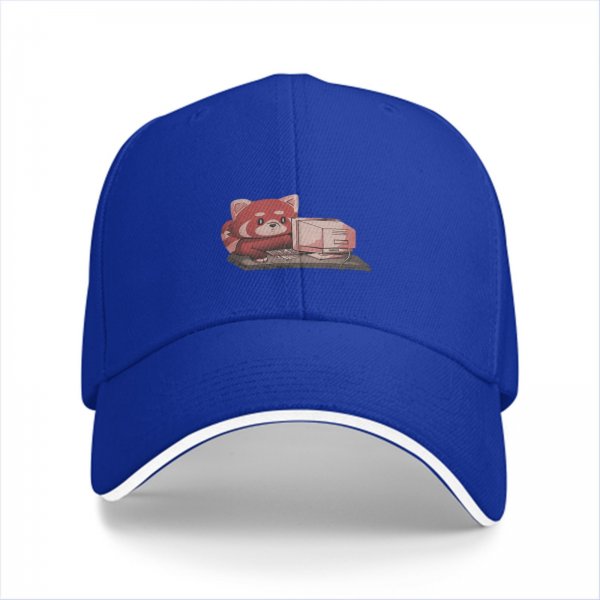 Black baseball cap with cute red panda using retro computer graphic