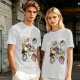Olive T-Shirt With Playful Space Cats Graphic Print