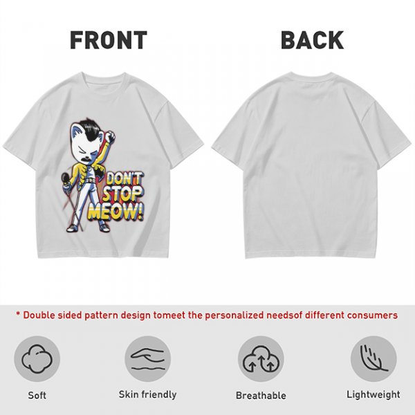Olive graphic t-shirt with cat Freddie Mercury 'Don't Stop Meow' print